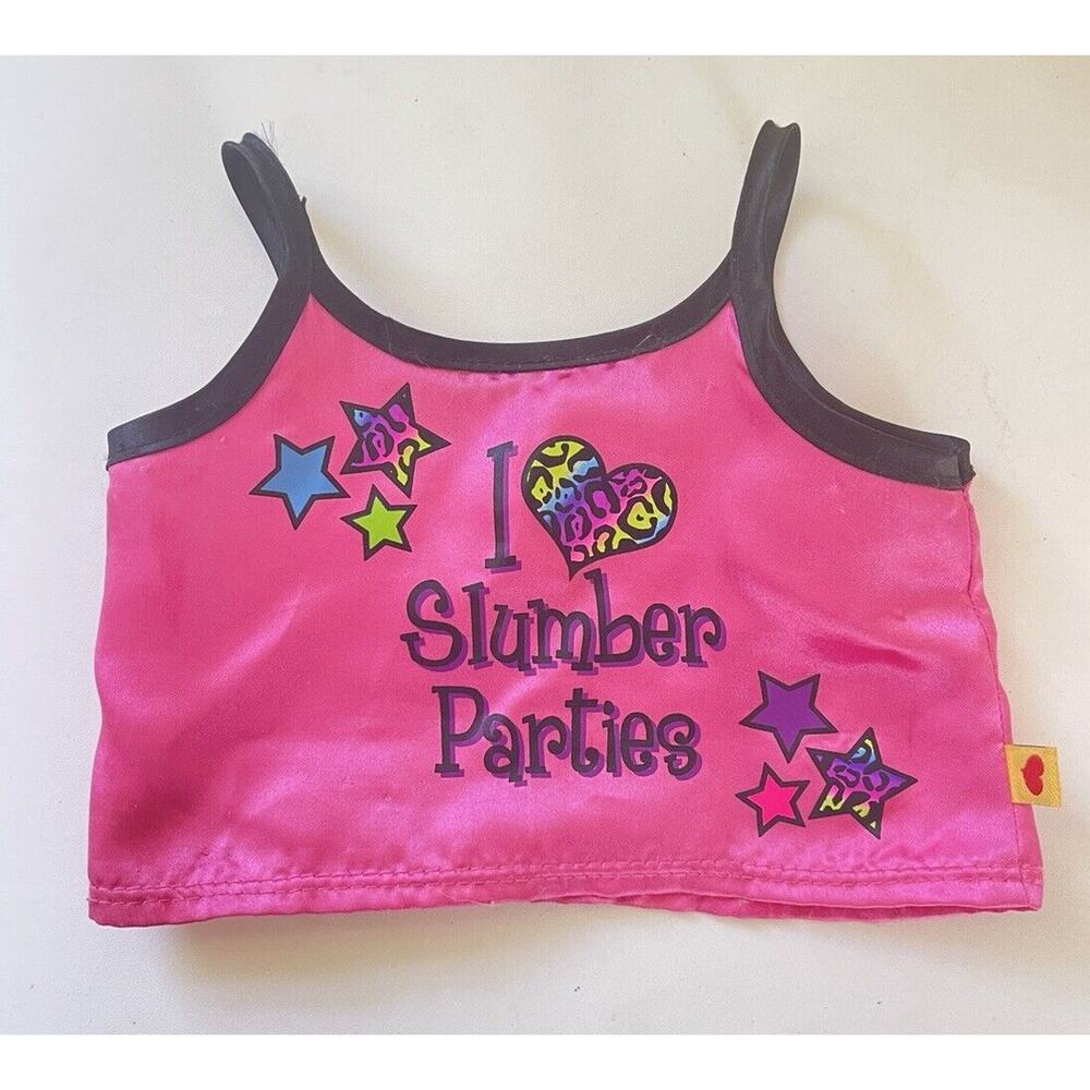 Build A Bear Workshop Pink & Black Print Pajama Shirt I Love Slumber Parties
